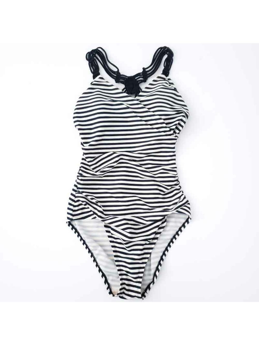 Merona Black And White Stripe Swimsuit Womens Small Bathing Suit One Piece